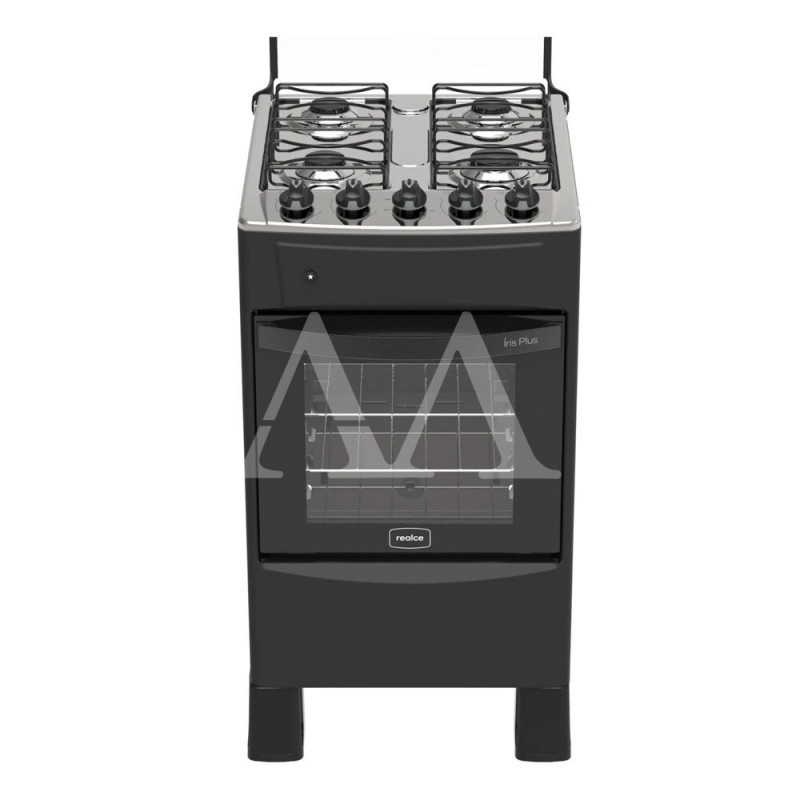 FOGAO 4B REALCE IRIS PLUS MESA INOX AUTOMATICO PRETO